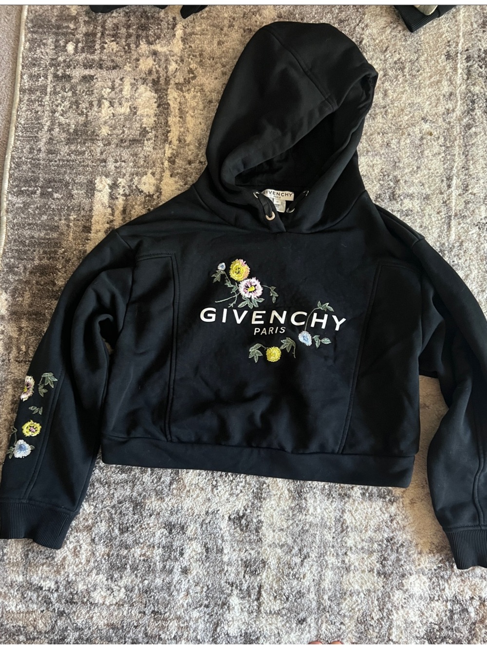 Givenchy Black Hoodie with Multicolor Floral Embroidery